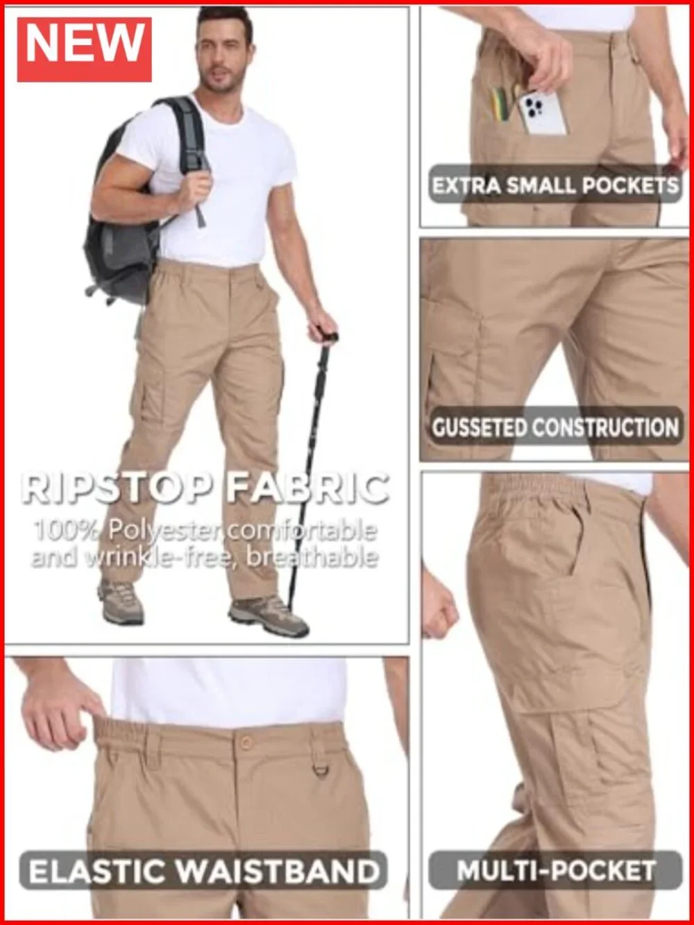 Tactical Cargo Pants with 10 Pockets Water Resistant Ripstop Hiking Work